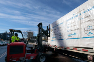 DensDeck Roof Boards being offloaded on site